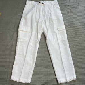 Rachel Roy 100% Linen Pants Medium Womens Cargo White Resort Beach